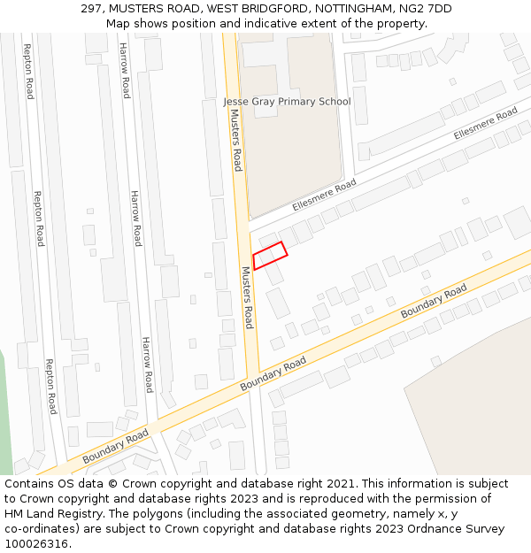 297, MUSTERS ROAD, WEST BRIDGFORD, NOTTINGHAM, NG2 7DD: Location map and indicative extent of plot