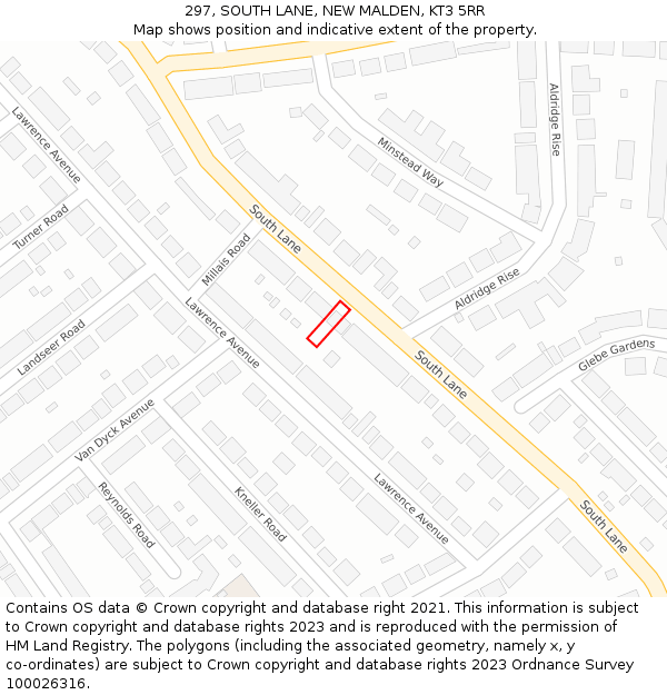 297, SOUTH LANE, NEW MALDEN, KT3 5RR: Location map and indicative extent of plot