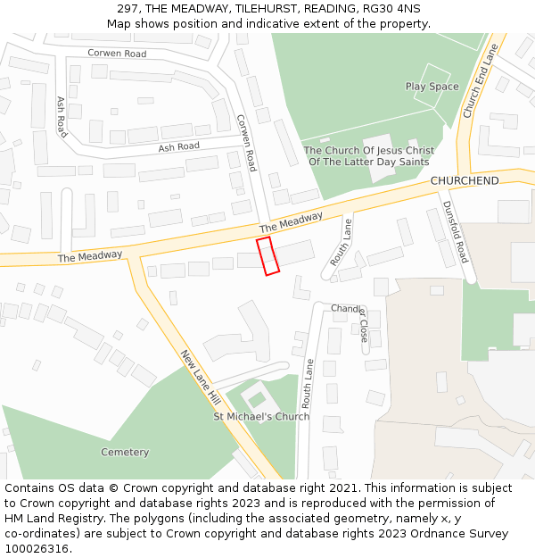 297, THE MEADWAY, TILEHURST, READING, RG30 4NS: Location map and indicative extent of plot