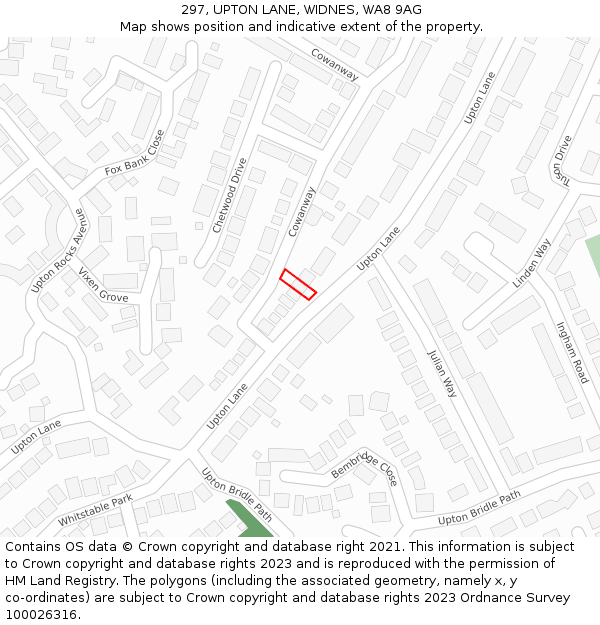 297, UPTON LANE, WIDNES, WA8 9AG: Location map and indicative extent of plot