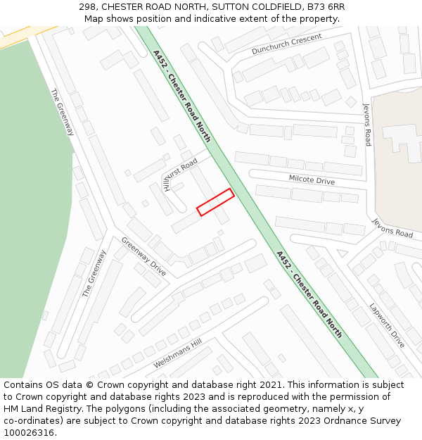 298, CHESTER ROAD NORTH, SUTTON COLDFIELD, B73 6RR: Location map and indicative extent of plot