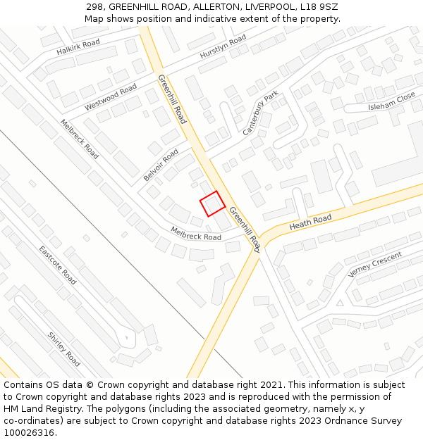 298, GREENHILL ROAD, ALLERTON, LIVERPOOL, L18 9SZ: Location map and indicative extent of plot