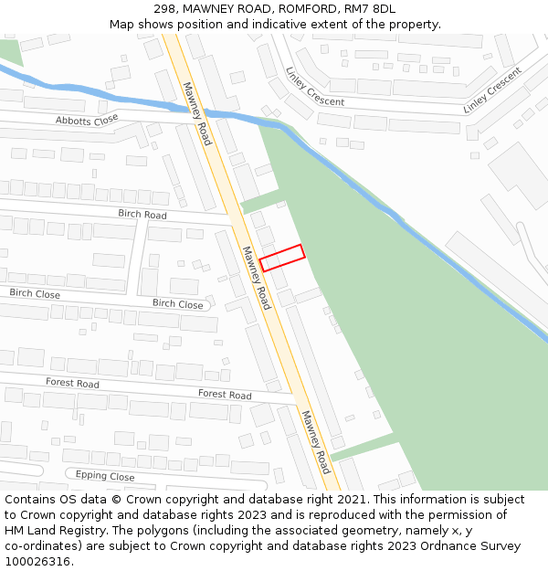 298, MAWNEY ROAD, ROMFORD, RM7 8DL: Location map and indicative extent of plot