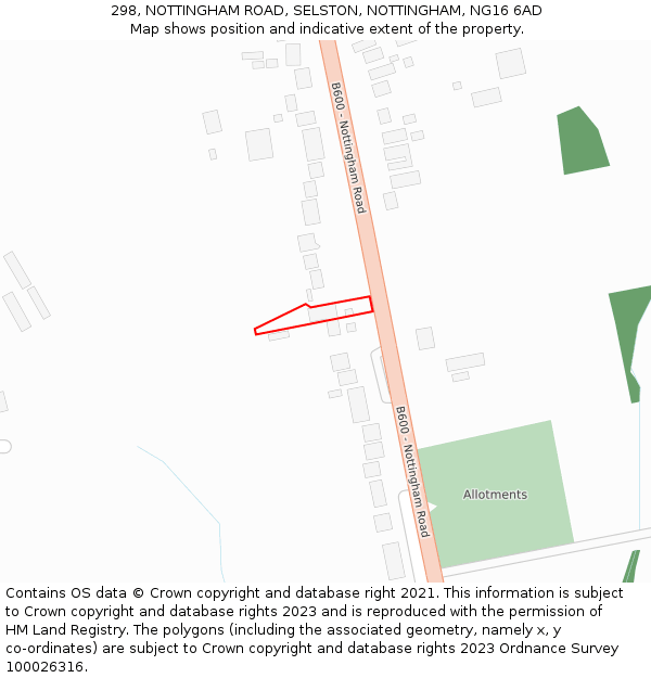 298, NOTTINGHAM ROAD, SELSTON, NOTTINGHAM, NG16 6AD: Location map and indicative extent of plot