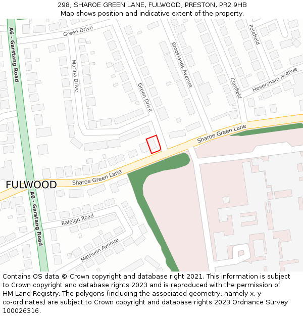 298, SHAROE GREEN LANE, FULWOOD, PRESTON, PR2 9HB: Location map and indicative extent of plot