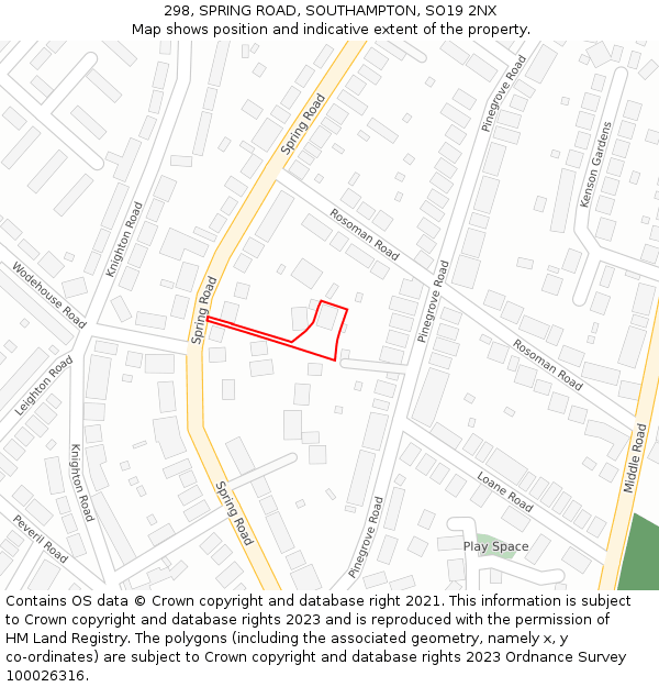 298, SPRING ROAD, SOUTHAMPTON, SO19 2NX: Location map and indicative extent of plot