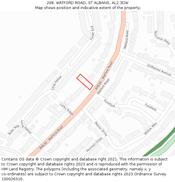 298, WATFORD ROAD, ST ALBANS, AL2 3DW: Location map and indicative extent of plot