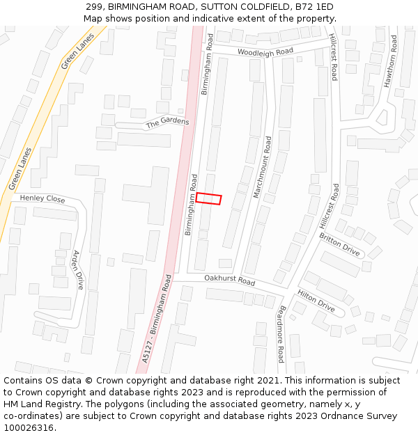 299, BIRMINGHAM ROAD, SUTTON COLDFIELD, B72 1ED: Location map and indicative extent of plot