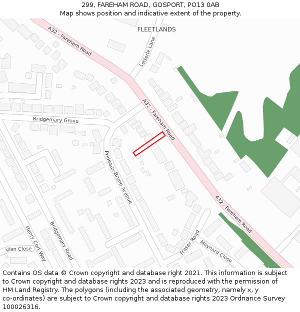 299, FAREHAM ROAD, GOSPORT, PO13 0AB: Location map and indicative extent of plot