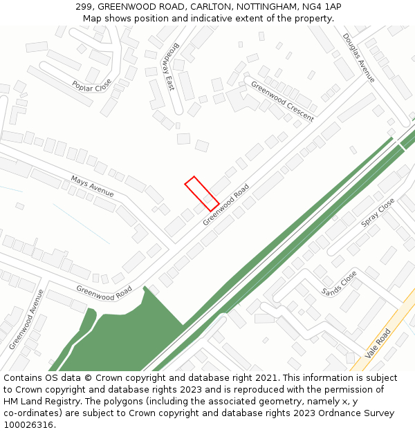 299, GREENWOOD ROAD, CARLTON, NOTTINGHAM, NG4 1AP: Location map and indicative extent of plot