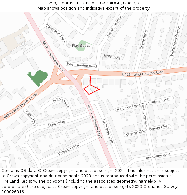 299, HARLINGTON ROAD, UXBRIDGE, UB8 3JD: Location map and indicative extent of plot