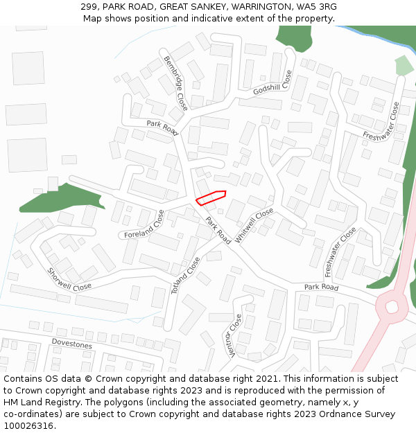 299, PARK ROAD, GREAT SANKEY, WARRINGTON, WA5 3RG: Location map and indicative extent of plot