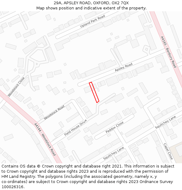 29A, APSLEY ROAD, OXFORD, OX2 7QX: Location map and indicative extent of plot