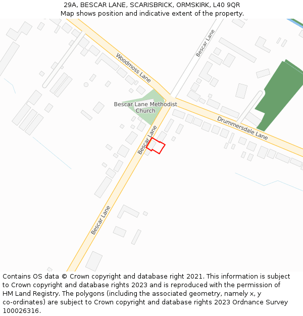 29A, BESCAR LANE, SCARISBRICK, ORMSKIRK, L40 9QR: Location map and indicative extent of plot