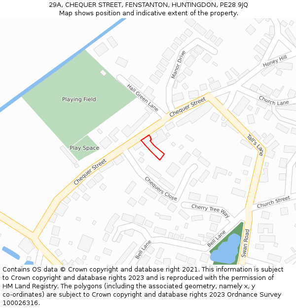 29A, CHEQUER STREET, FENSTANTON, HUNTINGDON, PE28 9JQ: Location map and indicative extent of plot