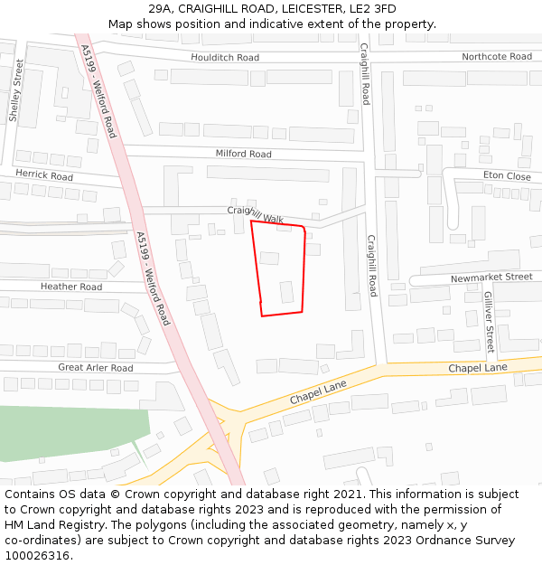 29A, CRAIGHILL ROAD, LEICESTER, LE2 3FD: Location map and indicative extent of plot