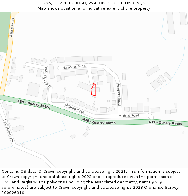 29A, HEMPITTS ROAD, WALTON, STREET, BA16 9QS: Location map and indicative extent of plot