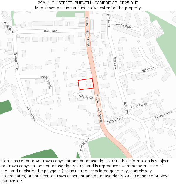 29A, HIGH STREET, BURWELL, CAMBRIDGE, CB25 0HD: Location map and indicative extent of plot