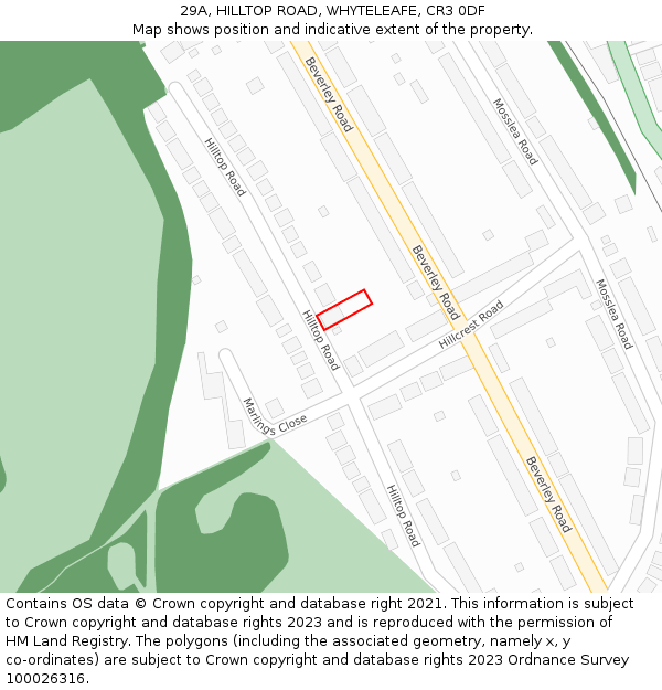 29A, HILLTOP ROAD, WHYTELEAFE, CR3 0DF: Location map and indicative extent of plot