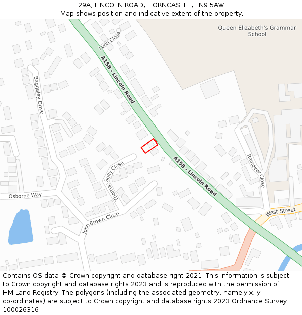 29A, LINCOLN ROAD, HORNCASTLE, LN9 5AW: Location map and indicative extent of plot