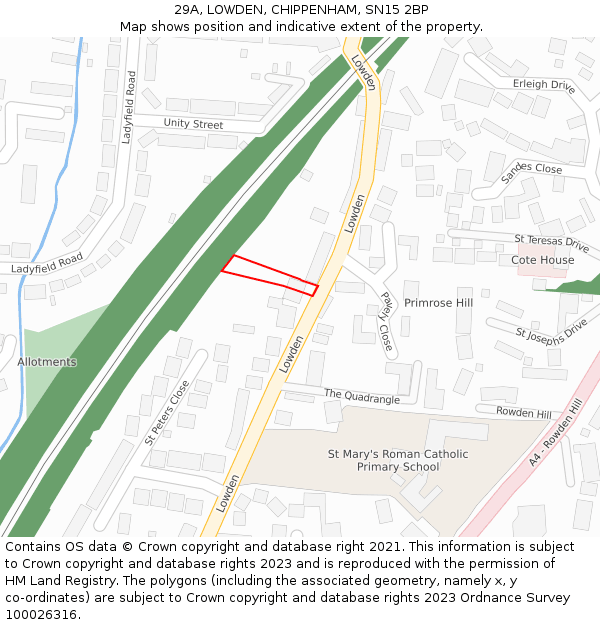 29A, LOWDEN, CHIPPENHAM, SN15 2BP: Location map and indicative extent of plot