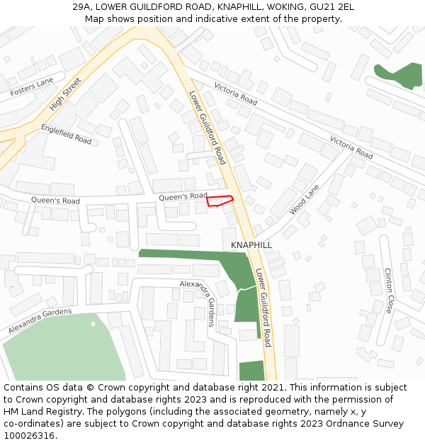 29A, LOWER GUILDFORD ROAD, KNAPHILL, WOKING, GU21 2EL: Location map and indicative extent of plot