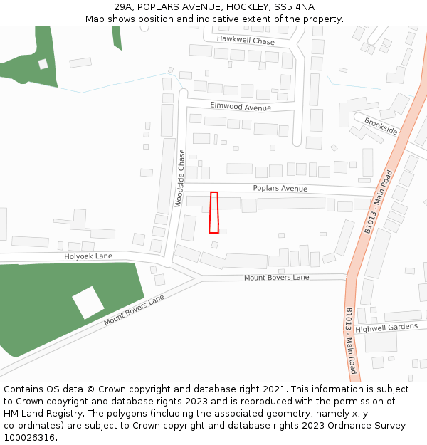 29A, POPLARS AVENUE, HOCKLEY, SS5 4NA: Location map and indicative extent of plot