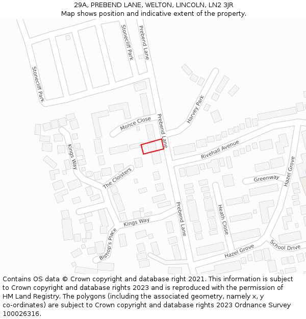 29A, PREBEND LANE, WELTON, LINCOLN, LN2 3JR: Location map and indicative extent of plot