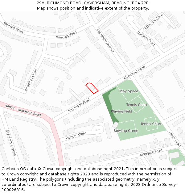 29A, RICHMOND ROAD, CAVERSHAM, READING, RG4 7PR: Location map and indicative extent of plot