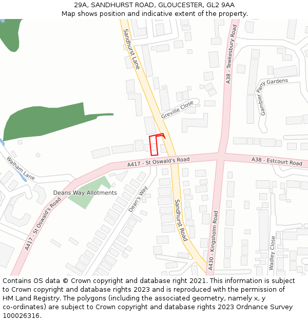 29A, SANDHURST ROAD, GLOUCESTER, GL2 9AA: Location map and indicative extent of plot