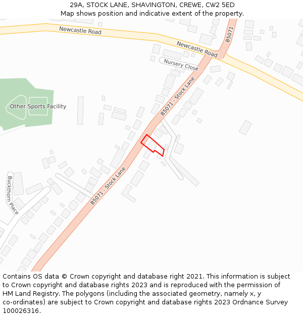 29A, STOCK LANE, SHAVINGTON, CREWE, CW2 5ED: Location map and indicative extent of plot