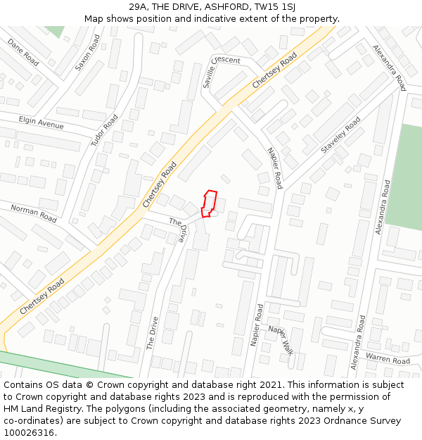 29A, THE DRIVE, ASHFORD, TW15 1SJ: Location map and indicative extent of plot