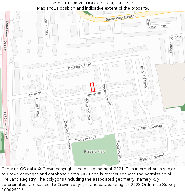 29A, THE DRIVE, HODDESDON, EN11 9JB: Location map and indicative extent of plot