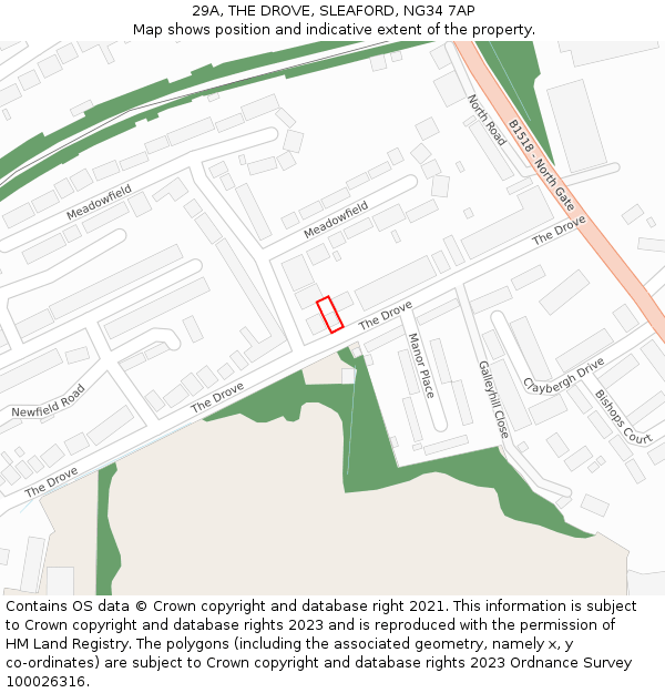 29A, THE DROVE, SLEAFORD, NG34 7AP: Location map and indicative extent of plot