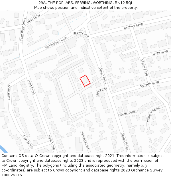 29A, THE POPLARS, FERRING, WORTHING, BN12 5QL: Location map and indicative extent of plot