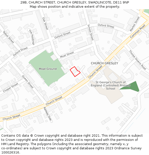 29B, CHURCH STREET, CHURCH GRESLEY, SWADLINCOTE, DE11 9NP: Location map and indicative extent of plot