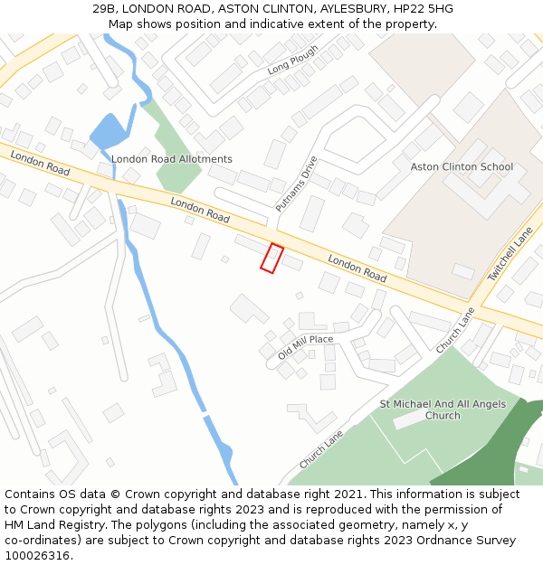 29B, LONDON ROAD, ASTON CLINTON, AYLESBURY, HP22 5HG: Location map and indicative extent of plot