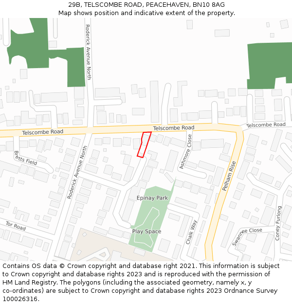 29B, TELSCOMBE ROAD, PEACEHAVEN, BN10 8AG: Location map and indicative extent of plot