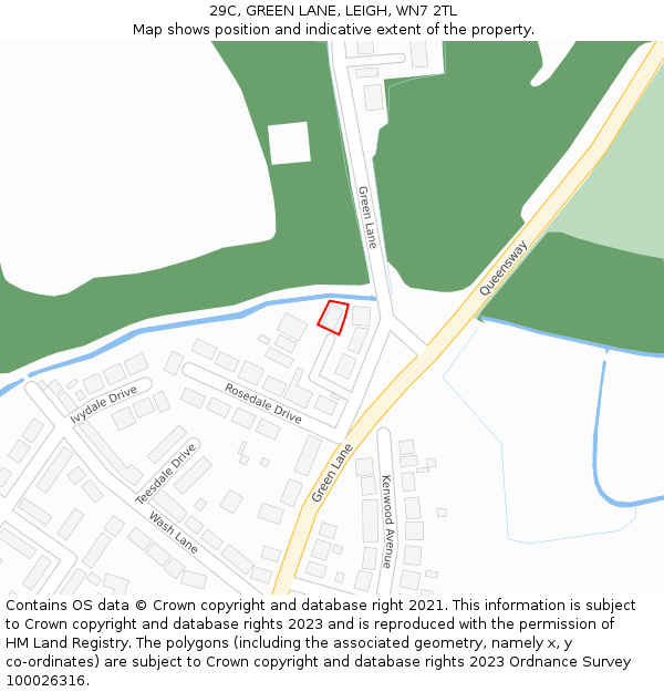 29C, GREEN LANE, LEIGH, WN7 2TL: Location map and indicative extent of plot