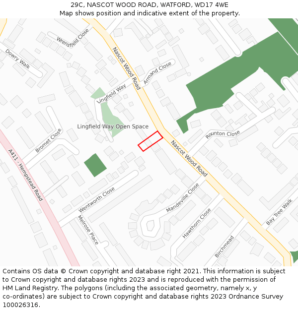 29C, NASCOT WOOD ROAD, WATFORD, WD17 4WE: Location map and indicative extent of plot