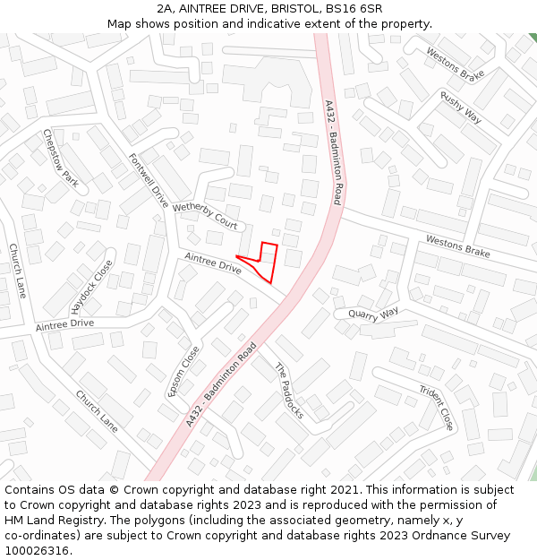 2A, AINTREE DRIVE, BRISTOL, BS16 6SR: Location map and indicative extent of plot
