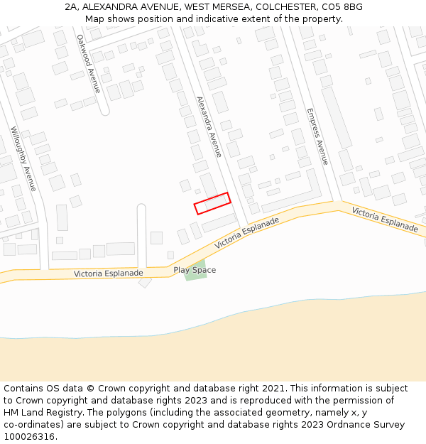 2A, ALEXANDRA AVENUE, WEST MERSEA, COLCHESTER, CO5 8BG: Location map and indicative extent of plot