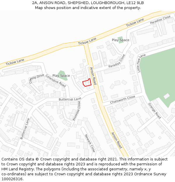 2A, ANSON ROAD, SHEPSHED, LOUGHBOROUGH, LE12 9LB: Location map and indicative extent of plot