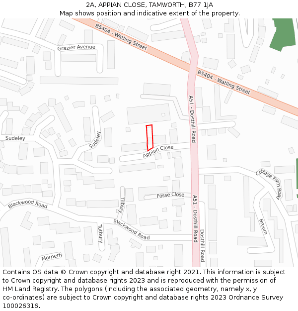 2A, APPIAN CLOSE, TAMWORTH, B77 1JA: Location map and indicative extent of plot