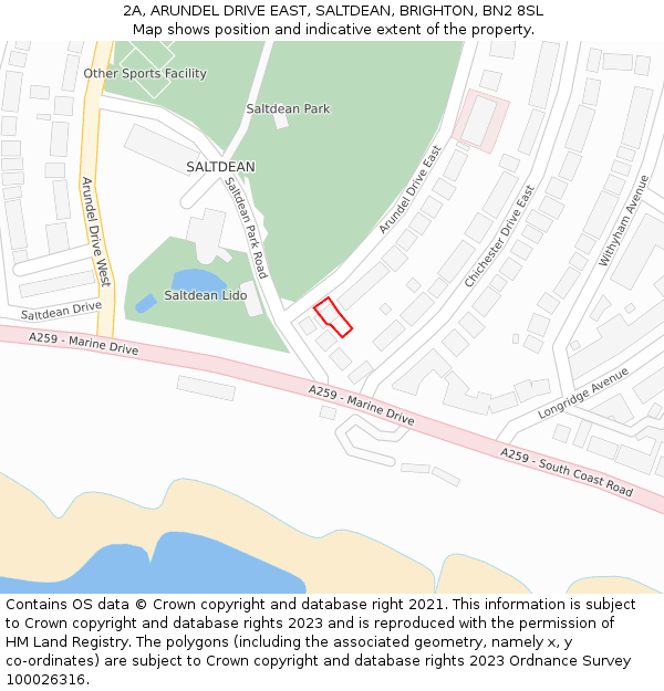 2A, ARUNDEL DRIVE EAST, SALTDEAN, BRIGHTON, BN2 8SL: Location map and indicative extent of plot
