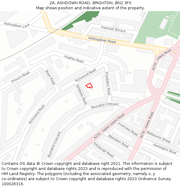 2A, ASHDOWN ROAD, BRIGHTON, BN2 3FS: Location map and indicative extent of plot