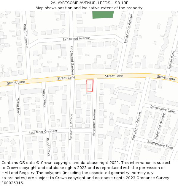 2A, AYRESOME AVENUE, LEEDS, LS8 1BE: Location map and indicative extent of plot