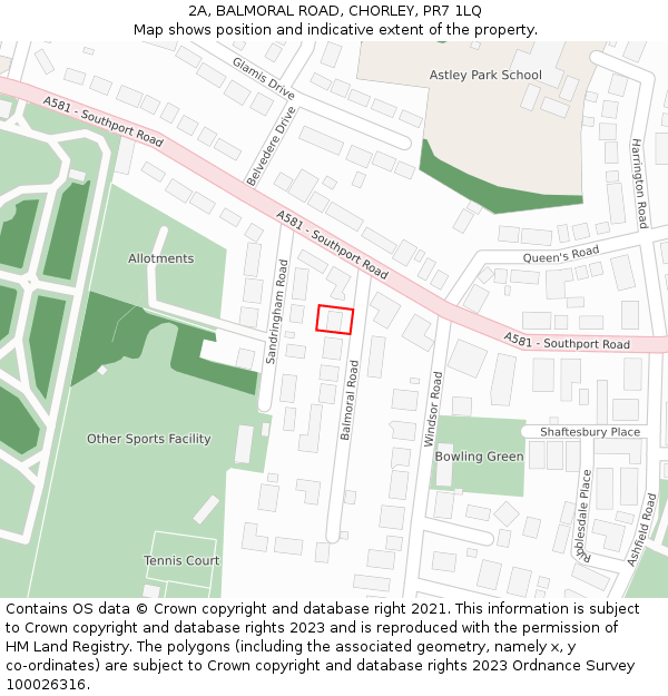 2A, BALMORAL ROAD, CHORLEY, PR7 1LQ: Location map and indicative extent of plot