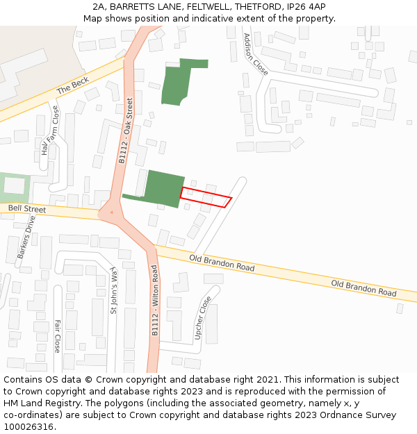 2A, BARRETTS LANE, FELTWELL, THETFORD, IP26 4AP: Location map and indicative extent of plot