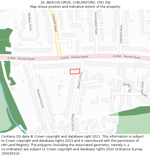 2A, BEACHS DRIVE, CHELMSFORD, CM1 2NJ: Location map and indicative extent of plot